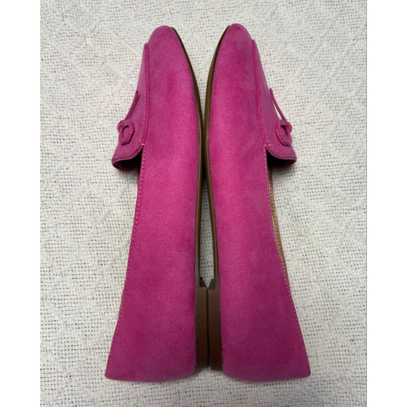 EUC J. Crew Factory Women's Classic Pink Faux Suede Loafer w/Bows Coquette Sz 7 - Picture 5 of 7